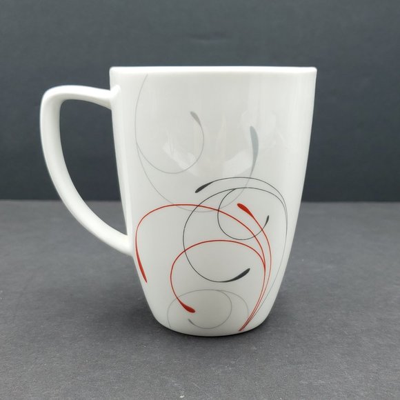 Corelle Splendor Mugs White Porcelain Mugs With Red Gray Swirls - Picture 3 of 8